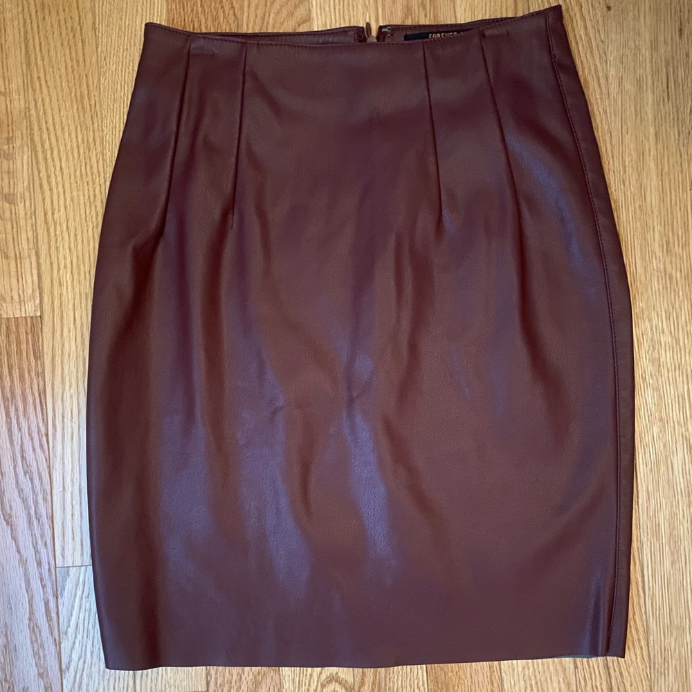 Forever 21 Brown Pleated Pencil Midi Skirt